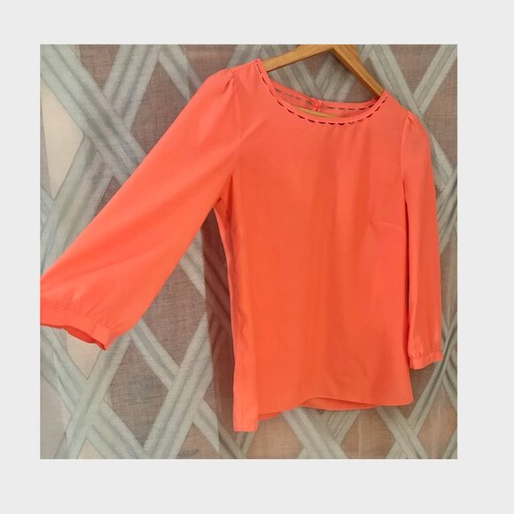 Peach J.Crew Blouse with Round Embroidered Neckline - Picture 2 of 7